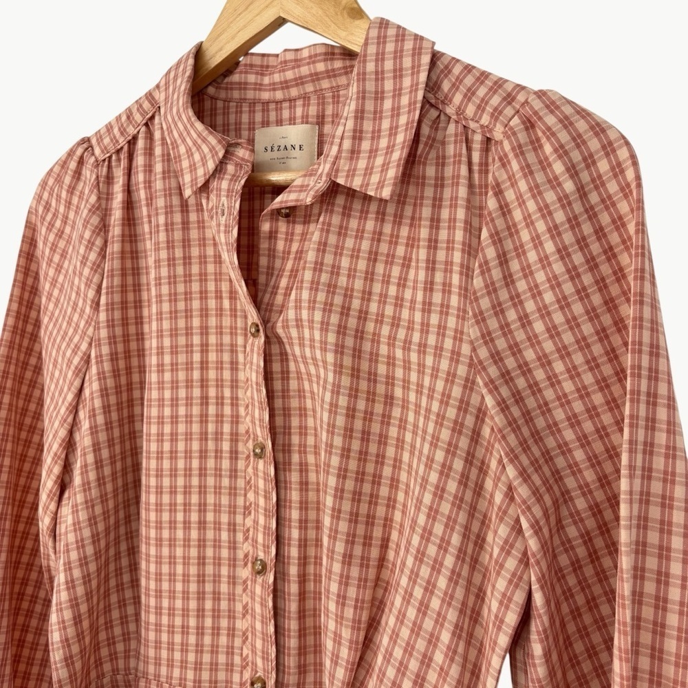 Sézane Jamey Linen Blend Wrap Shirt Mini Dress Size EU 36 US 4 Rose Pink - Picture 13 of 14